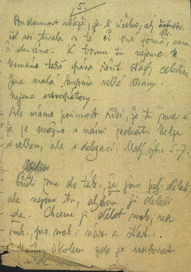 Podklad k projevu P. Zenkla přednesený po osvobození koncentračního tábora Buchenwald vojáky 3. americké armády.