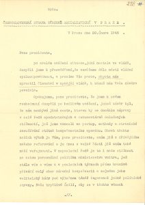 Demise členů vlády za ČSNS, P. Zenkla, H. Ripky, J. Stránského a P. Drtiny, podaná prezidentovi republiky E. Benešovi a zaslaná v opise předsedovi vlády K. Gottwaldovi.