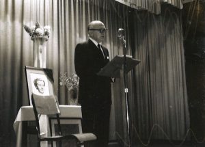 P. Zenkl v americkém exilu při vzpomínkové akci na Miladu Horákovou.