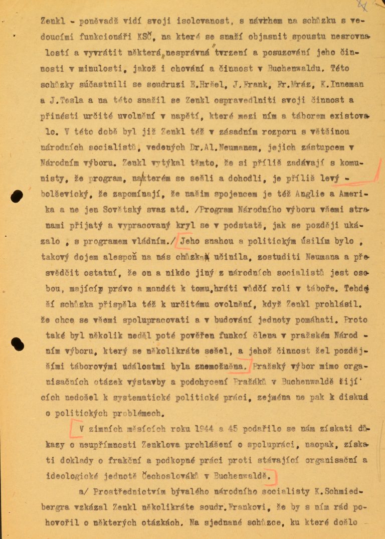 Zpráva o údajné protikomunistické činnosti P. Zenkla během věznění v koncentračním táboře Dachau a Buchenwald.